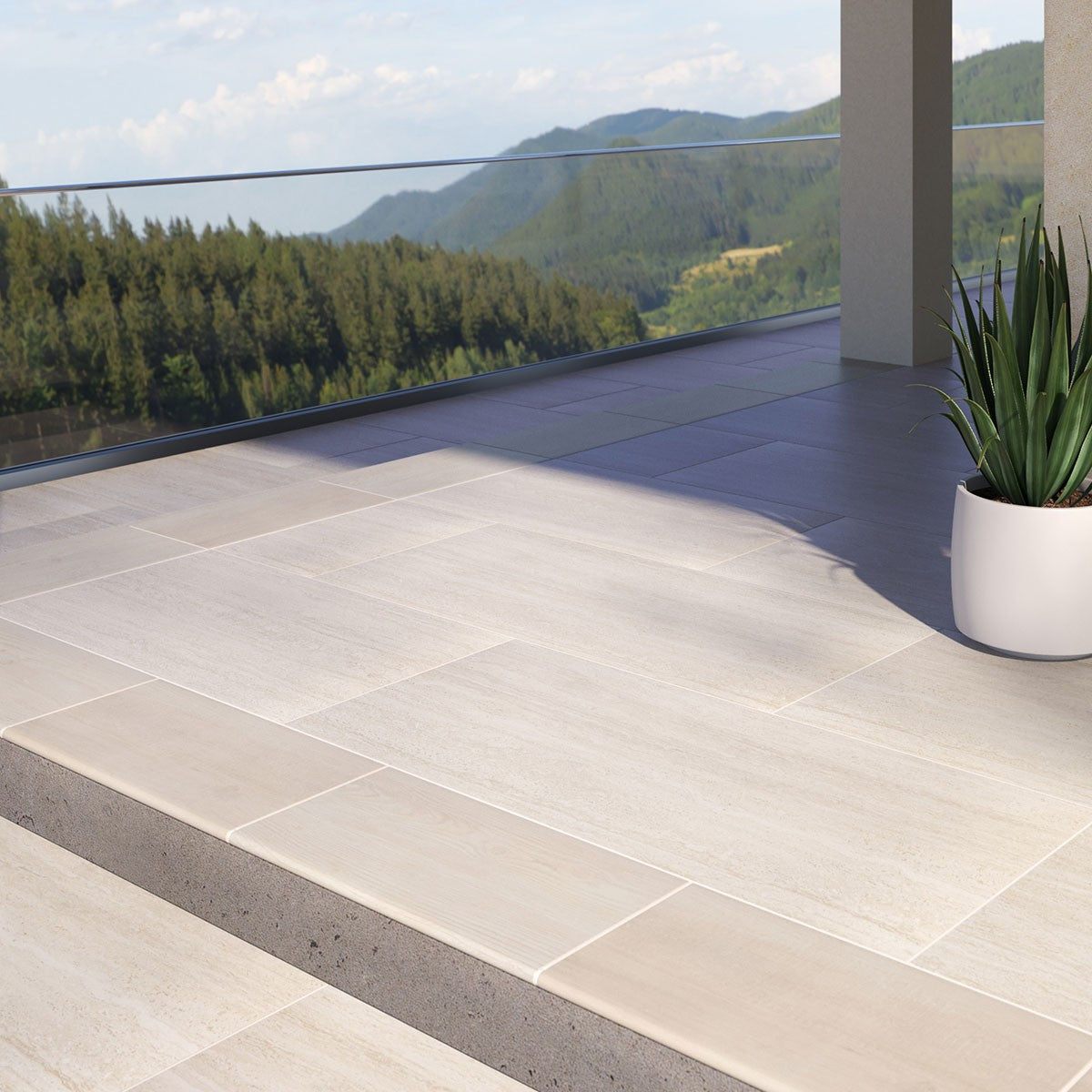 Cordova Lablanca Arterra Porcelain Pavers shown installed in a finished outdoor or living space