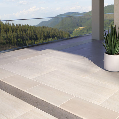Cordova Lablanca Arterra Porcelain Pavers shown installed in a finished outdoor or living space