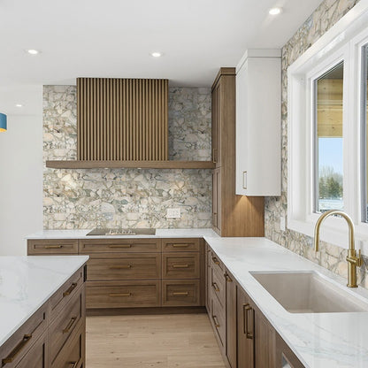 Coronado Marble Tile installed in a kitchen