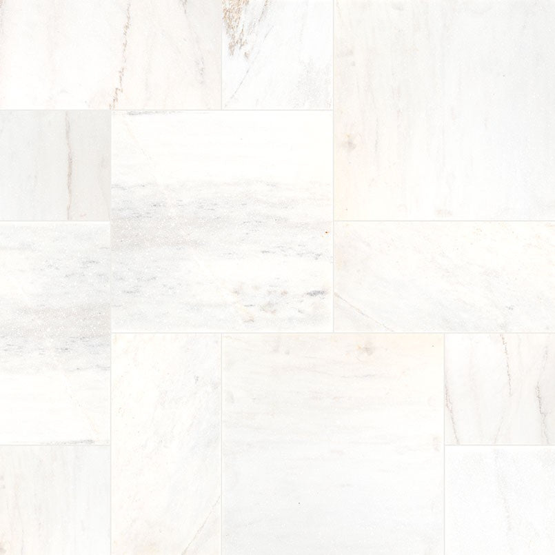 Cosmic White natural stone pavers, close up product view showing color and texture
