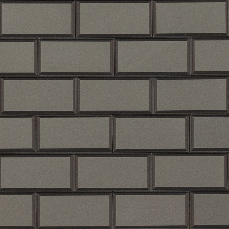 Crisson 2x4 Bevel Subway Glass Mosaic in mixed finish, close up sheet view
