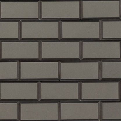 Crisson 2x4 Bevel Subway Glass Mosaic in mixed finish, close up sheet view