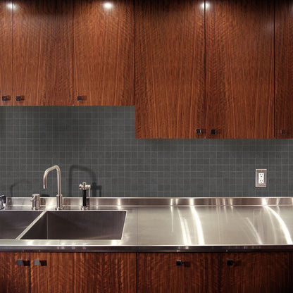 Dimensions Graphite porcelain tile installed in a kitchen setting