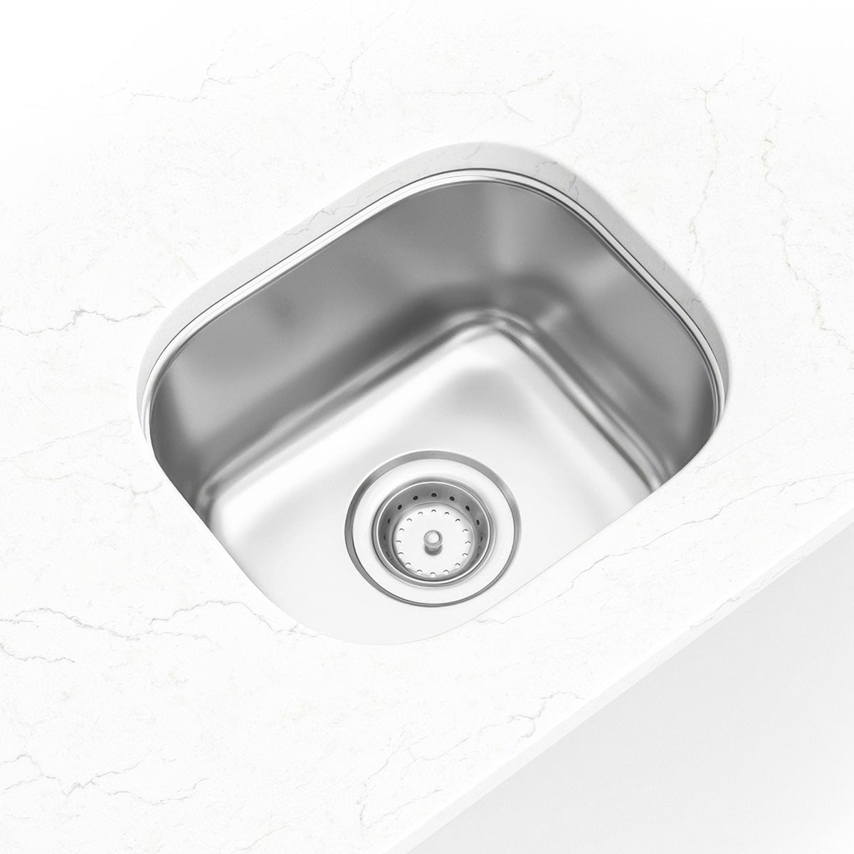 Drawn 15" x 13" Stainless Steel Undermount Bar Sink in Stainless Steel, installed close up