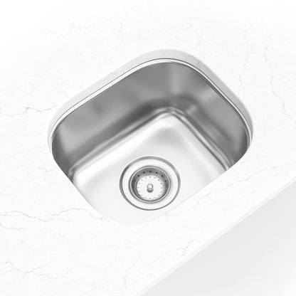 Drawn 15" x 13" Stainless Steel Undermount Bar Sink in Stainless Steel, installed close up