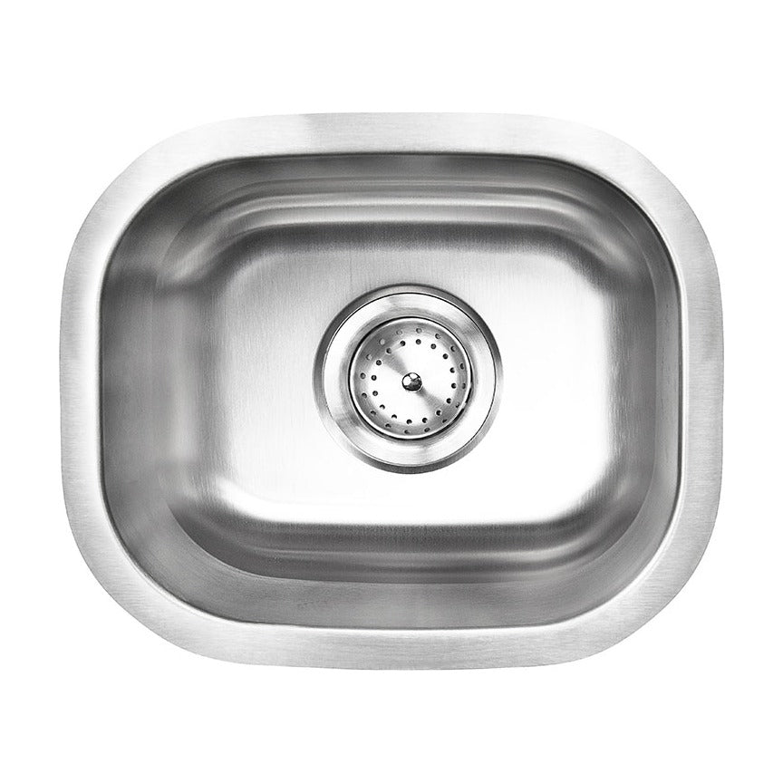 Drawn 15" x 13" Stainless Steel Undermount Bar Sink, Stainless Steel, top view on white