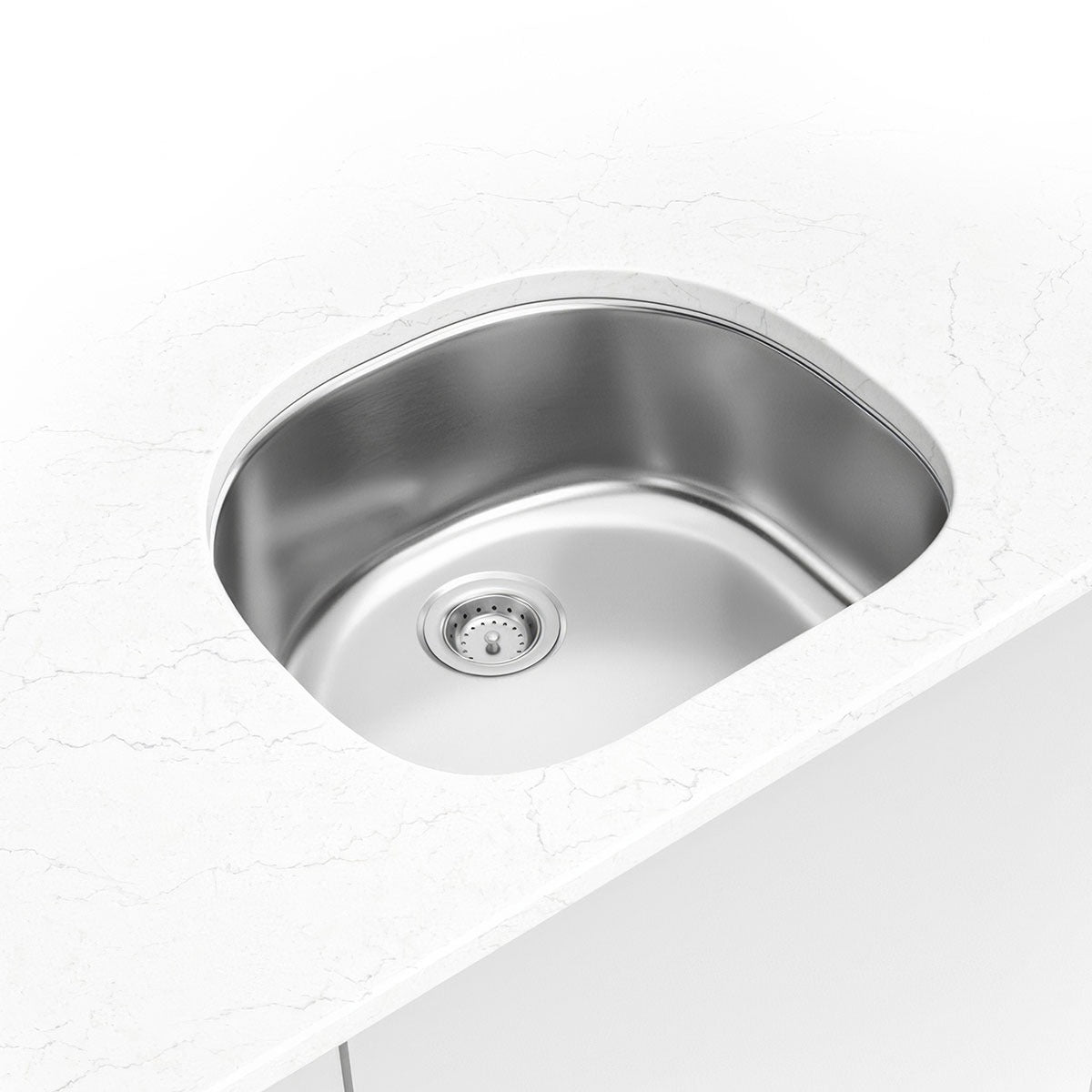 Drawn 23" x 21" Stainless Steel Undermount Kitchen Sink in Stainless Steel, installed close up