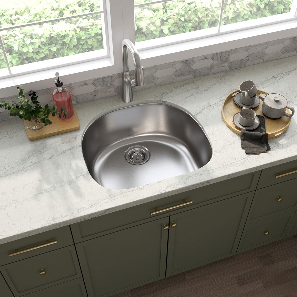 Drawn 23" x 21" Stainless Steel Undermount Kitchen Sink in Stainless Steel, installed in a room setting