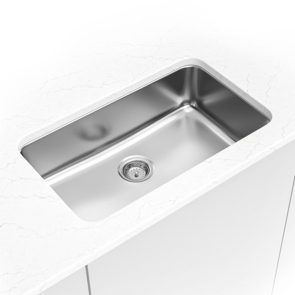 Drawn 30" x 18" Stainless Steel Undermount Kitchen Sink in Stainless Steel, installed close up