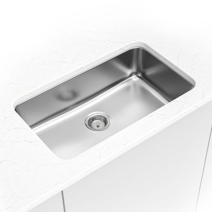 Drawn 30" x 18" Stainless Steel Undermount Kitchen Sink in Stainless Steel, installed close up