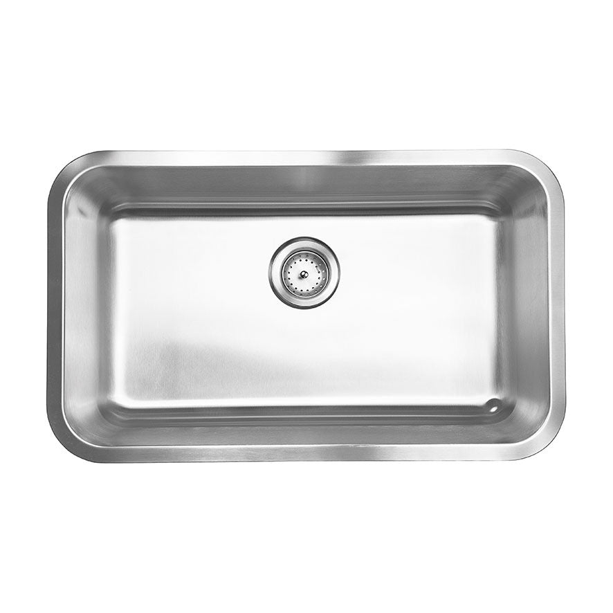 Drawn 30" x 18" Stainless Steel Undermount Kitchen Sink, Stainless Steel, top view on white