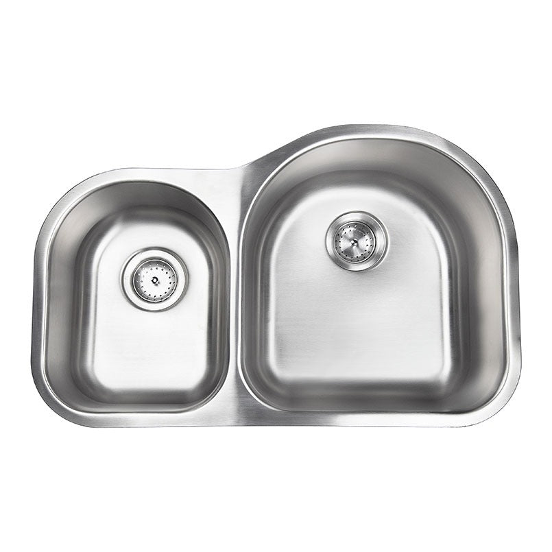 Drawn 31" x 20" 40/60 Stainless Steel Undermount Double Basin Kitchen Sink, Stainless Steel, top view on white