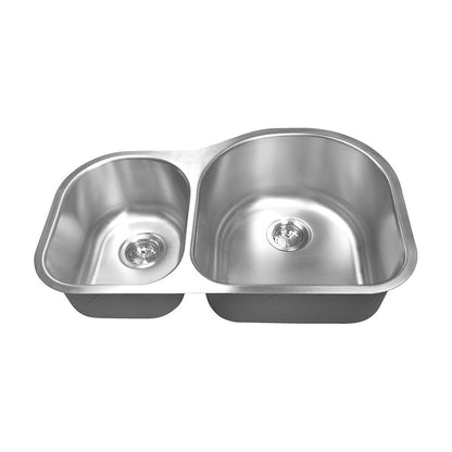 Drawn 31" x 20" 40/60 Stainless Steel Undermount Double Basin Kitchen Sink, front view