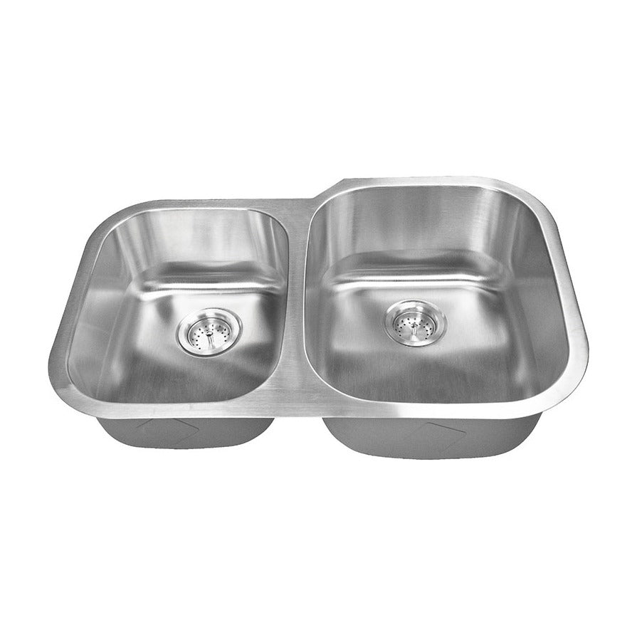 Drawn 32" x 21" 40/60 Stainless Steel Undermount Double Basin Kitchen Sink, front view