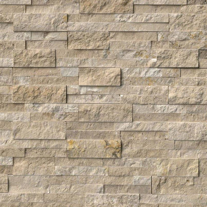 Durango Cream stacked stone wall panels, close up product view showing color and texture