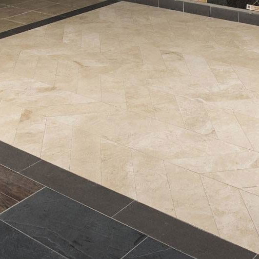 Durango Cream Travertine Tile installed in a room setting