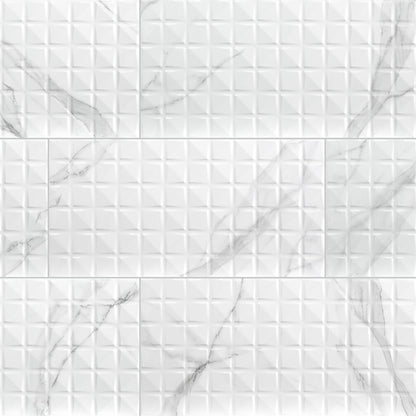 Dymo Statuary Chex White 12x24 Ceramic Mosaic in glossy finish, close up piece view