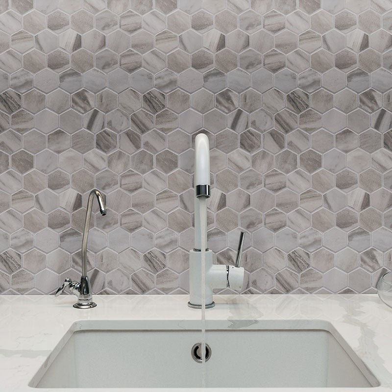 Eden Bardiglio porcelain tile shown in a finished room