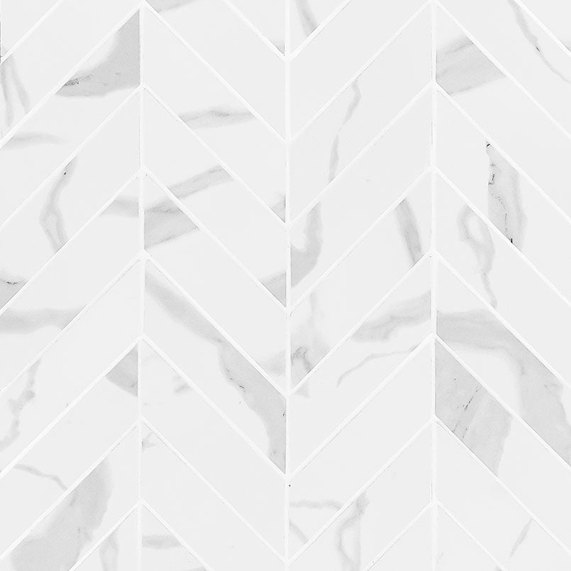 Eden Statuary 12x15 Chevron Porcelain Mosaic in matte finish, close up sheet view