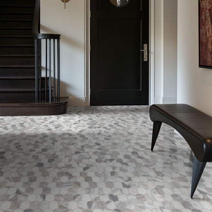 Edessa Scallop Marble Mosaic installed in a finished room