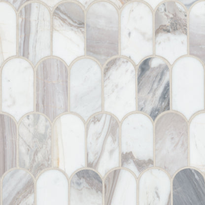 Edessa Scallop Marble Mosaic in polished finish, close up sheet view