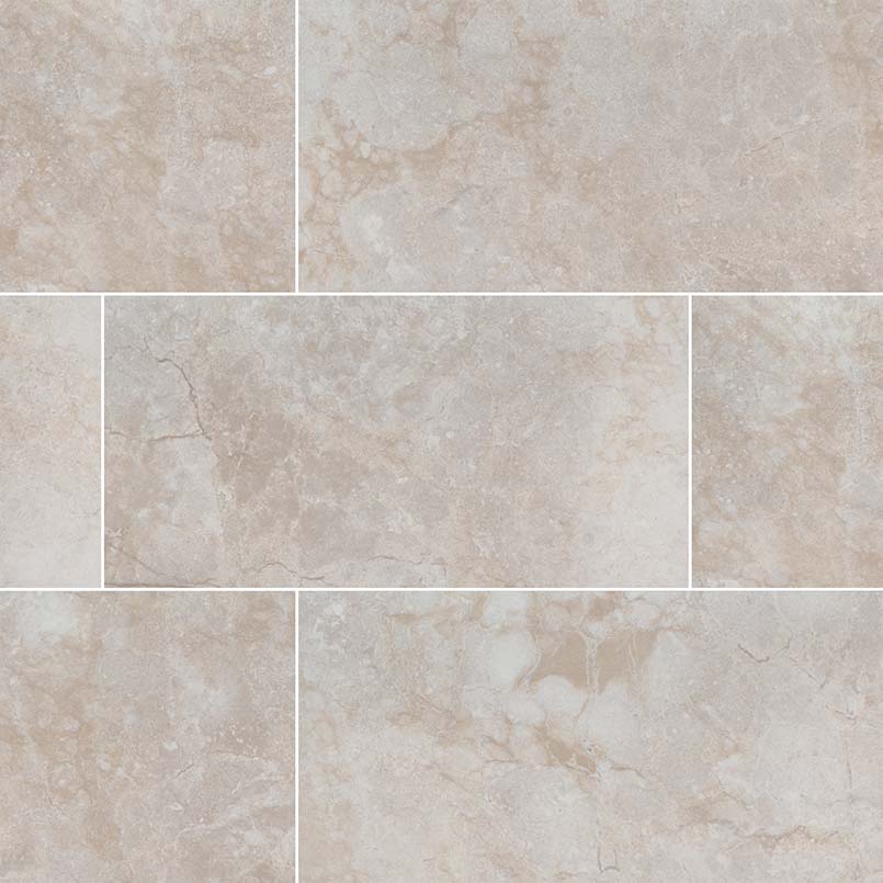Essentials Ansello Ivory travertine look ceramic tile, matte finish, 12 by 24 inch view