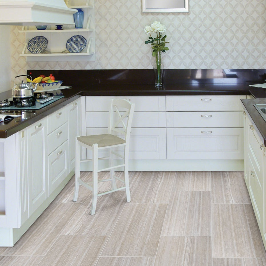 Essentials Charisma Silver ceramic tile shown in a finished room