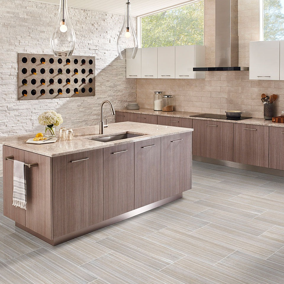 Essentials Charisma Silver ceramic tile shown in a finished room, scene 2