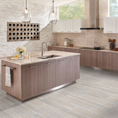 Essentials Charisma Silver ceramic tile shown in a finished room, scene 2