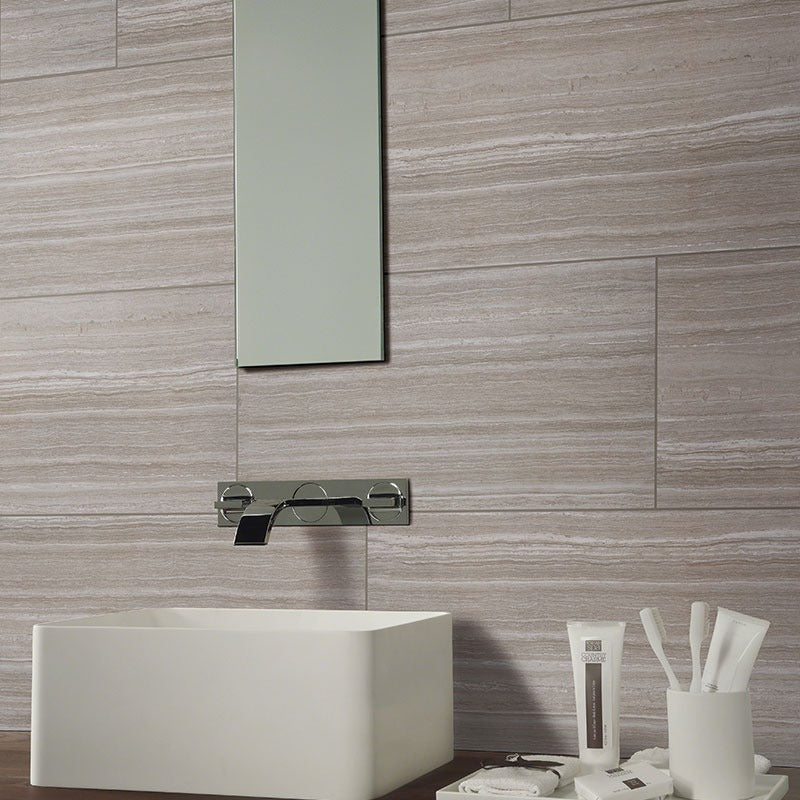 Essentials Charisma Silver ceramic tile shown in a finished room, scene 3