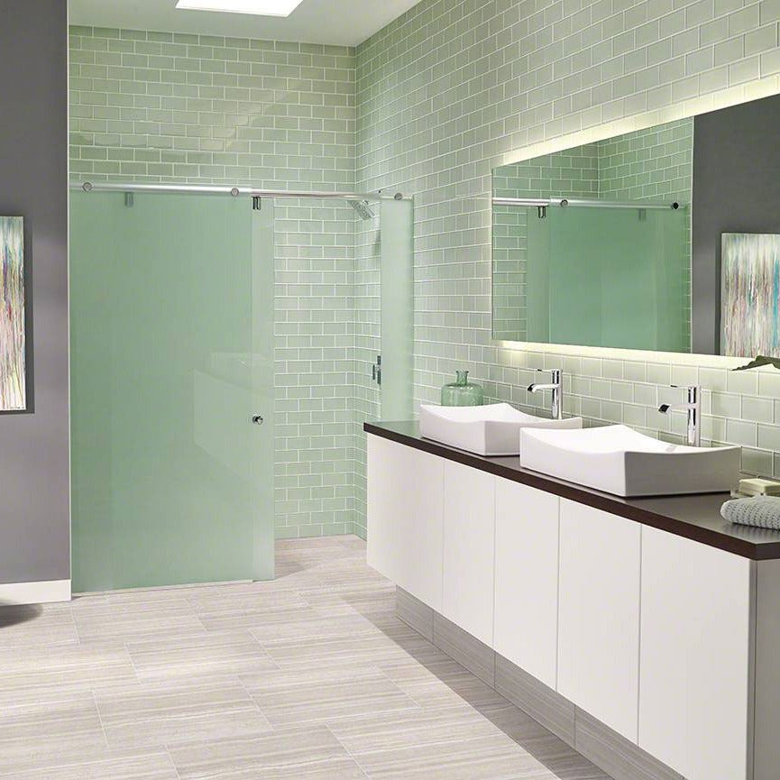 Essentials Charisma White ceramic tile shown in a finished room
