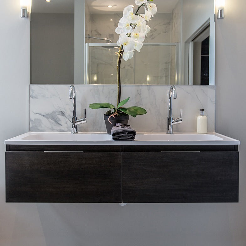 Essentials White Vena ceramic tile shown in a finished room, scene 2