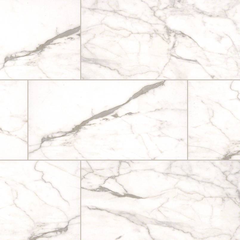 Essentials White Vena marble look ceramic tile, matte finish, 12 by 24 inch view