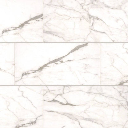 Essentials White Vena marble look ceramic tile, matte finish, 12 by 24 inch view