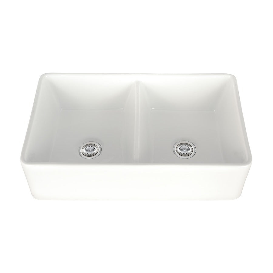 Fireclay 32" x 20" 50/50 Apron / Farmhouse Double Basin Kitchen Sink, front view