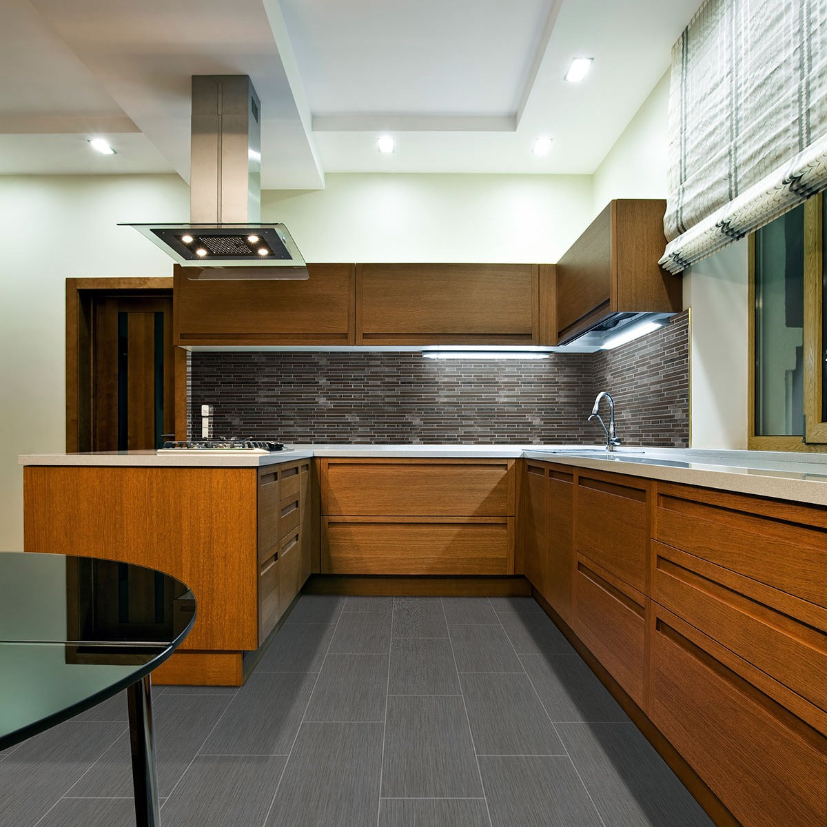 Focus Graphite porcelain tile shown in a finished room