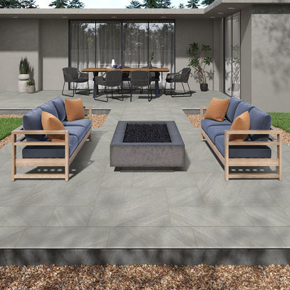 Fossil Snow Arterra Porcelain Pavers shown installed in a finished outdoor or living space