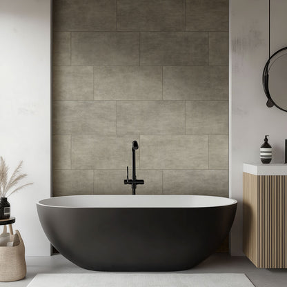 Gridscale Concrete ceramic tile installed in a bathroom setting, scene 2