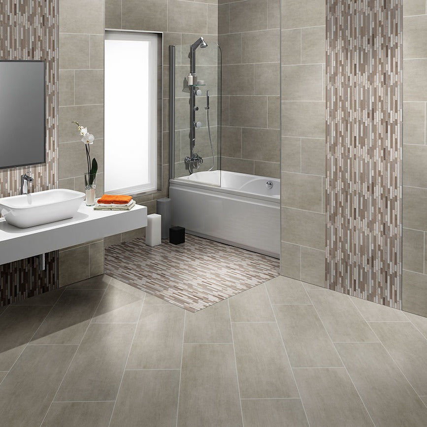 Gridscale Concrete ceramic tile installed in a bathroom setting, scene 3