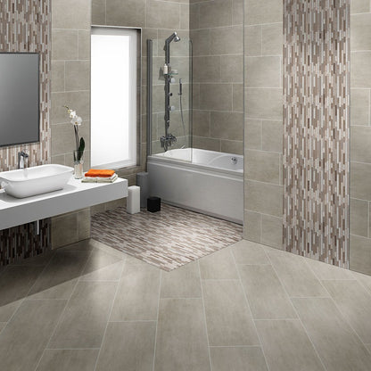 Gridscale Concrete ceramic tile installed in a bathroom setting, scene 3