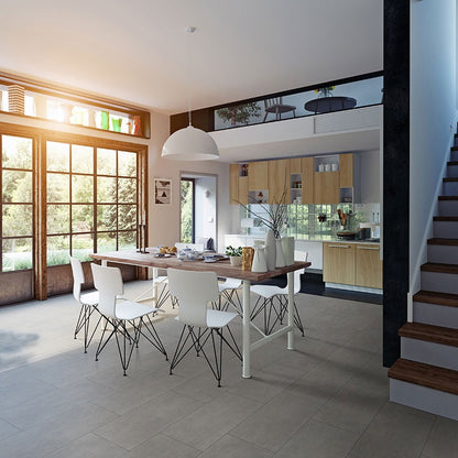Gridscale Graphite ceramic tile shown in a finished room