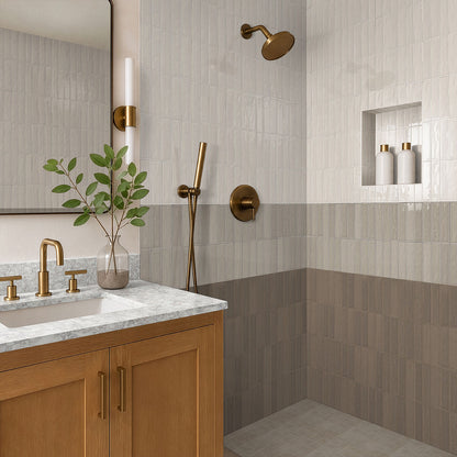 Gridscale Gris ceramic tile installed in a bathroom setting