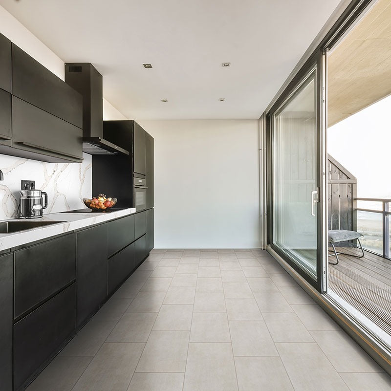 Gridscale Gris ceramic tile installed in a kitchen setting, scene 4