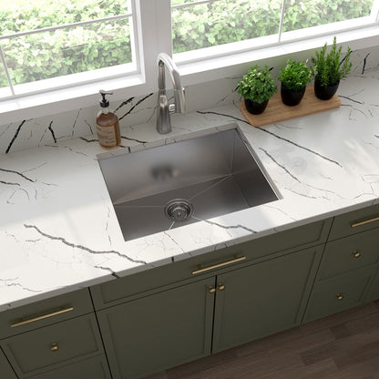 Handcrafted 23" x 18" Stainless Steel Undermount Kitchen Sink in Stainless Steel, installed close up