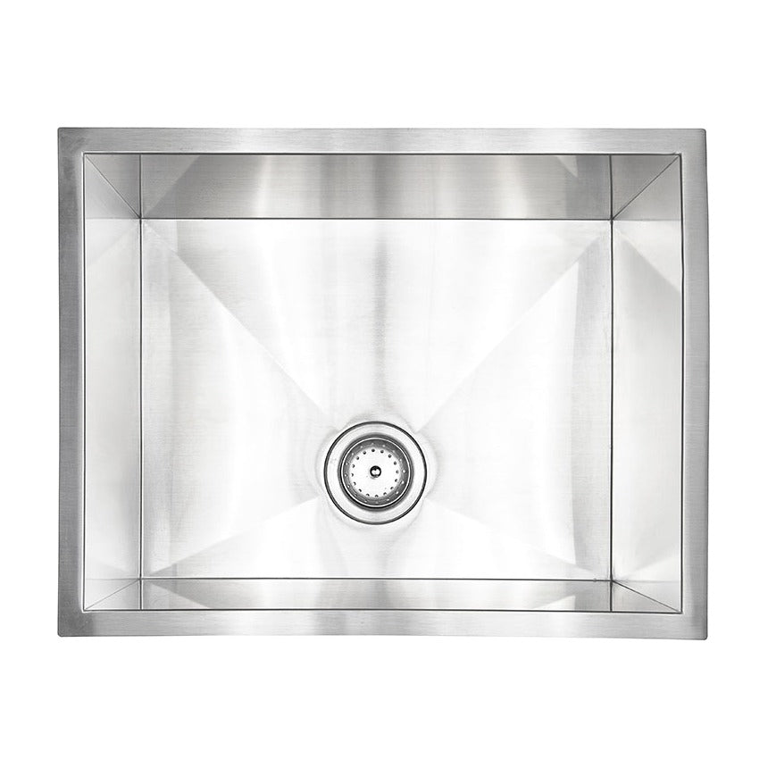 Handcrafted 23" x 18" Stainless Steel Undermount Kitchen Sink, Stainless Steel, top view on white