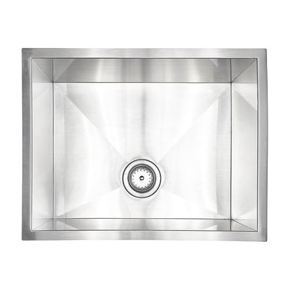 Handcrafted 23" x 18" Stainless Steel Undermount Kitchen Sink, Stainless Steel, top view on white