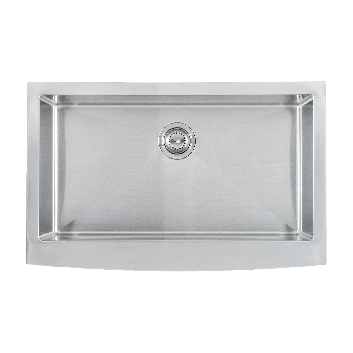 Handcrafted 33" x 21" Stainless Steel Apron / Farmhouse Kitchen Sink, Stainless Steel, top view on white