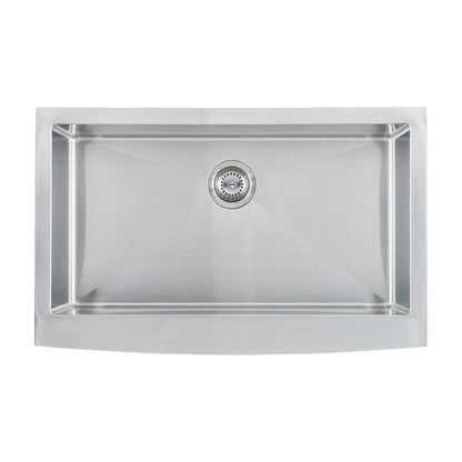Handcrafted 33" x 21" Stainless Steel Apron / Farmhouse Kitchen Sink, Stainless Steel, top view on white