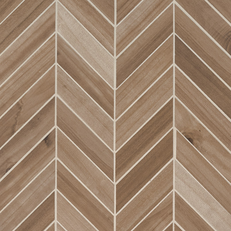 Havenwood Saddle 12x15 Chevron Porcelain Mosaic in matte finish, close up sheet view
