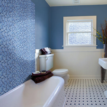 Hawaiian Sky 1x1 Recycled Glass Mosaic installed in a finished room